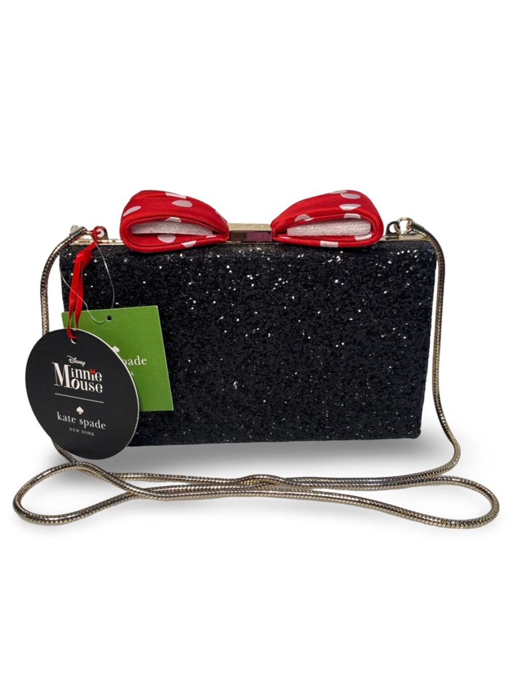 kate spade Minnie Mouse Black Glitter NWT  Crossbody Clutch with Dusty bag